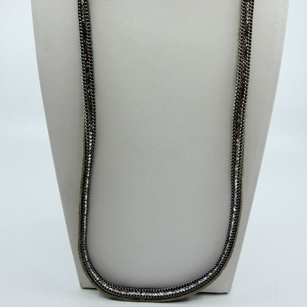 Y2K Sparkly Silver Curb Chain Necklace with Rhinestone Accent